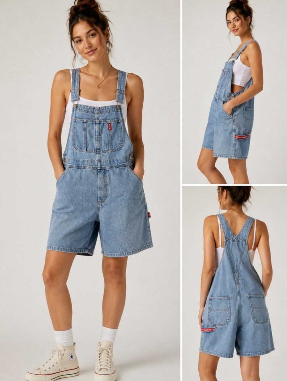 Vintage Polo Jeans Co Ralph Lauren DenimShortalls Overalls Light Wash Size L Y2k